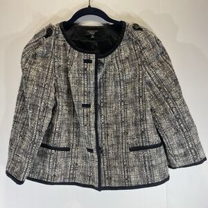 Talbots‎ Petites 10P Jacket Black White Button Front Lined Classic Career Blazer